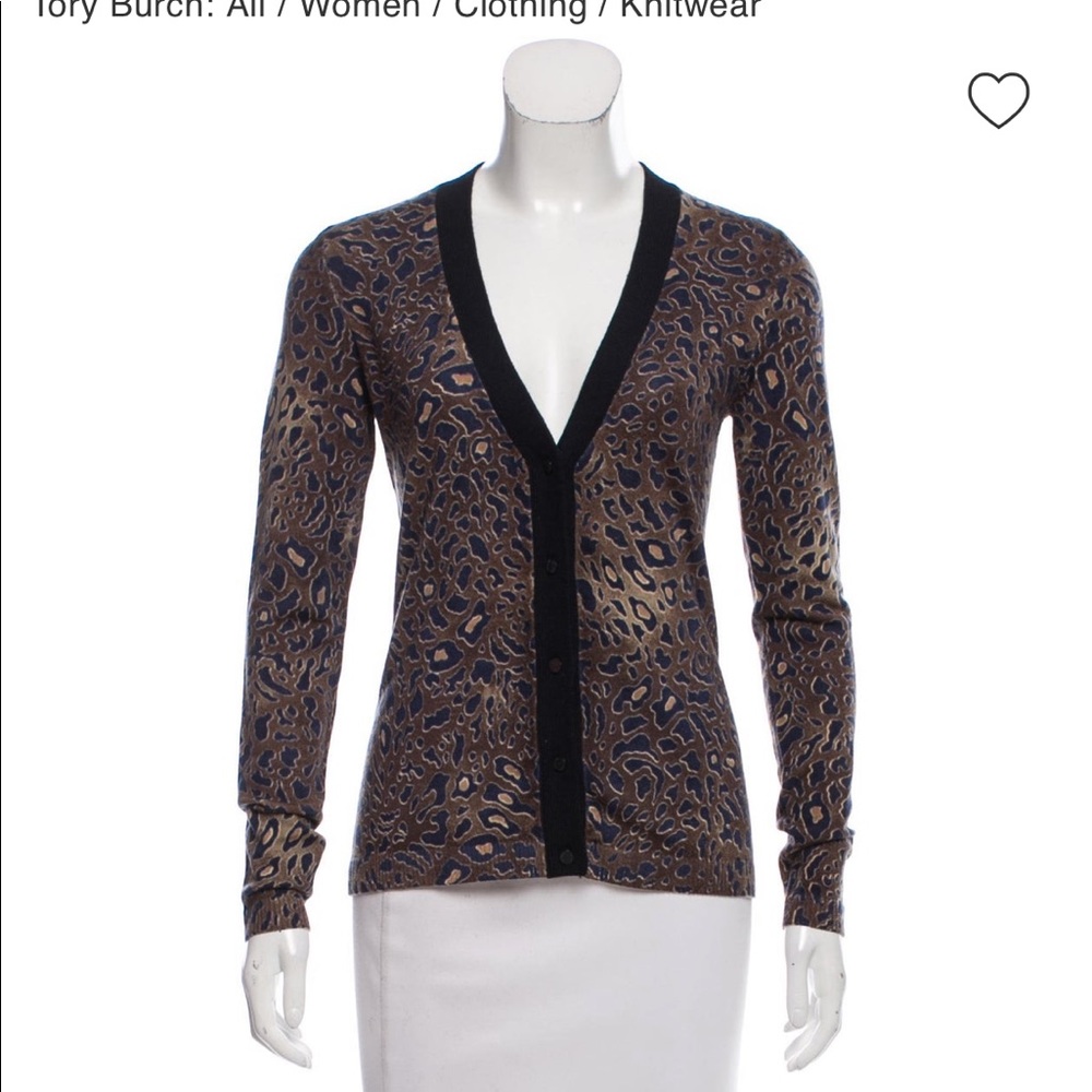 Tory Burch Sierra Leopard Print Cardigan Small